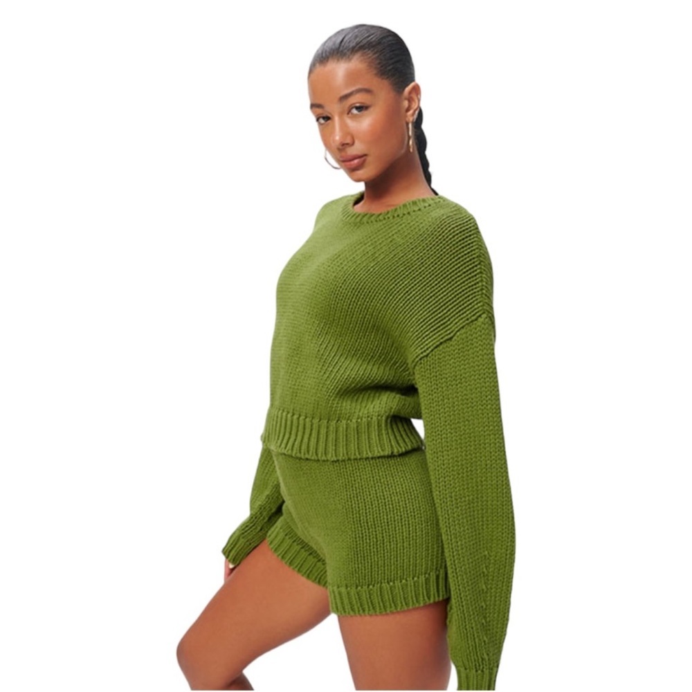 Olive Green Knit Crewneck Sweater - Women's